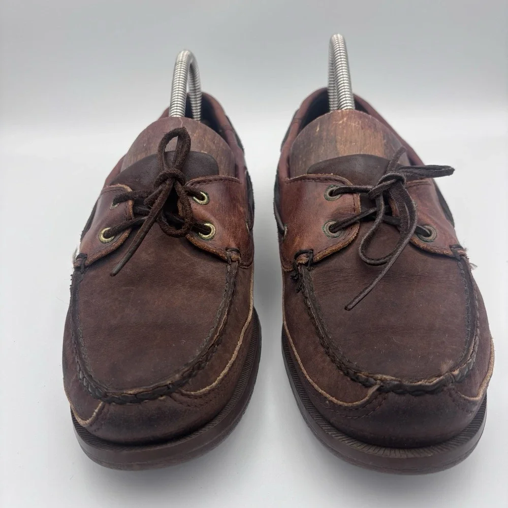 Sebago Docksides Mens Brown Leather Boat Shoes 8.5 Dark Soles